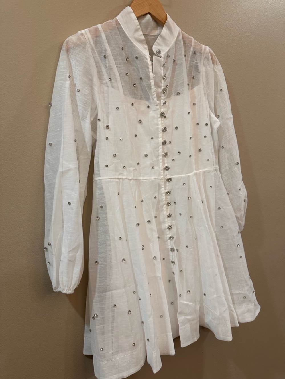 Embellished White Tie-Waist Mini Dress - Picture 6 of 9
